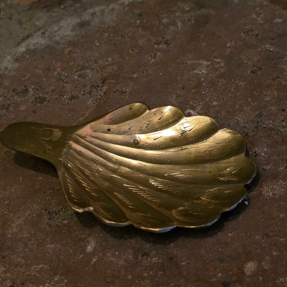 Solid Brass Engraved Trinket Shell Tray Nautical Costal Chic Hollywood Regency